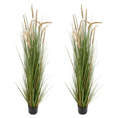 Artificial Grass Plant, 2 Pack 1499mm Horsetail Reed Grass in Pot, Premium PVC Faux Fake Greenery Shrubs Plant for Indoor Outdoor House Home Garden Office Room Décor, Housewarming, Green