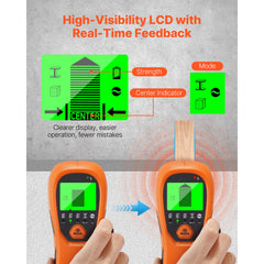 Stud Finder Wall Scanner, 5 in 1, Electronic Wall Stud Detector with Smart Sensor, High-Definition LCD Display and Audio Alarm, for the Center and Edge of Metal, AC Wire, Joists, Pipes, Orange