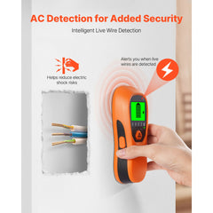 Stud Finder Wall Scanner, 5 in 1, Electronic Wall Stud Detector with Smart Sensor, High-Definition LCD Display and Audio Alarm, for the Center and Edge of Metal, AC Wire, Joists, Pipes, Orange