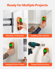 Stud Finder Wall Scanner, 5 in 1, Electronic Wall Stud Detector with Smart Sensor, High-Definition LCD Display and Audio Alarm, for the Center and Edge of Metal, AC Wire, Joists, Pipes, Orange