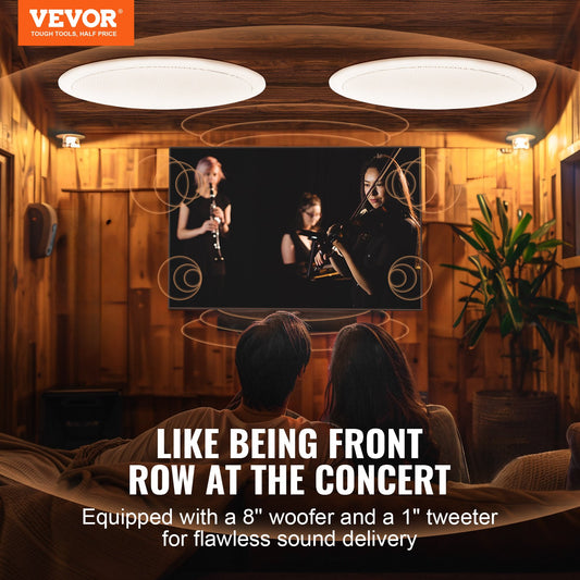 2 PCs 203.2 mm in Ceiling Speakers, 50-Watts, Flush Mount Ceiling & in-Wall Speakers System with Impedance 89dB Sensitivity, for Home Kitchen Living Room Bedroom or Covered Outdoor Porches