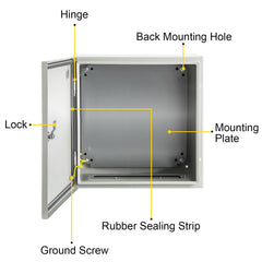 NEMA Steel Enclosure, 16 x 16 x 8\'\' NEMA 4X Steel Electrical Box, IP66 Waterproof & Dustproof, Outdoor/Indoor Electrical Junction Box, with Mounting Plate