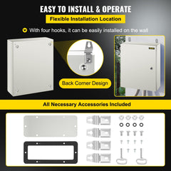 NEMA Steel Enclosure, 50 x 40 x 15 cm NEMA 4X Steel Electrical Box, IP66 Waterproof & Dustproof, Outdoor/Indoor Electrical Junction Box, with Mounting Plate