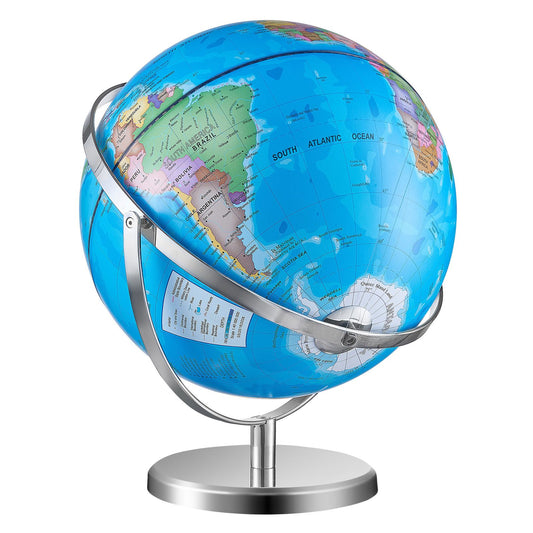 Rotating World Globe with Stand, 330.2 mm, Educational Geographic Globe with Precise Time Zone ABS Material, Spinning Globe for Kids Children Learning Classroom Geography Education