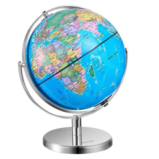 Rotating World Globe with Stand, 330.2 mm, Educational Geographic Globe with Precise Time Zone ABS Material, Spinning Globe for Kids Children Learning Classroom Geography Education