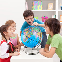 Rotating World Globe with Stand, 330.2 mm, Educational Geographic Globe with Precise Time Zone ABS Material, Spinning Globe for Kids Children Learning Classroom Geography Education
