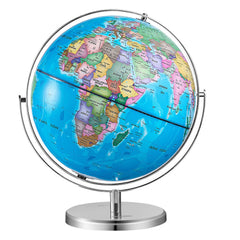 Rotating World Globe with Stand, 330.2 mm, Educational Geographic Globe with Precise Time Zone ABS Material, Spinning Globe for Kids Children Learning Classroom Geography Education