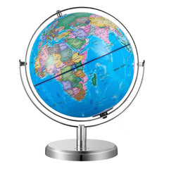 Illuminated World Globe with Stand, 228.6 mm, Educational Earth Globe with Stable Heavy Metal Base and LED Constellation Night Light HD Printed Map, Spinning for Kids Classroom Learning