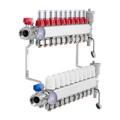 10-Branch Radiant Heat Manifold, 1/2" PEX Tubing Manifold, Stainless Steel PEX Manifold for Hydronic Radiant Floor Heating, Radiant Heat PEX Manifold Kit with 1/2" Adapters Included
