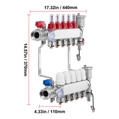 5-Branch Radiant Heat Manifold, 1/2" PEX Tubing Manifold, Stainless Steel PEX Manifold for Hydronic Radiant Floor Heating, Radiant Heat PEX Manifold Kit with 1/2" Adapters Included