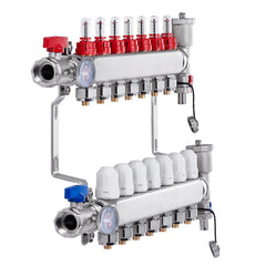 7-Branch Radiant Heat Manifold, 1/2" PEX Tubing Manifold, Stainless Steel PEX Manifold for Hydronic Radiant Floor Heating, Radiant Heat PEX Manifold Kit with 1/2" Adapters Included