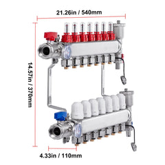 7-Branch Radiant Heat Manifold, 1/2" PEX Tubing Manifold, Stainless Steel PEX Manifold for Hydronic Radiant Floor Heating, Radiant Heat PEX Manifold Kit with 1/2" Adapters Included