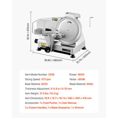 Meat Slicer 180W 250 mm Electric Deli Food Slicer for Meat Bread Cheese