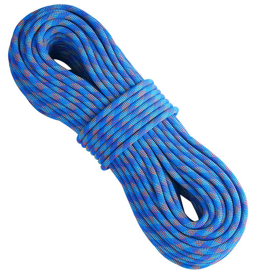 10.2mm Dynamic Climbing Rope, 60M(197ft) Outdoor Rock Climbing Rope 25KN Breaking Tension, Stretchable Fiber Rope with Steel Snap Hooks for Escape, Rappelling, Fire Rescue, Blue