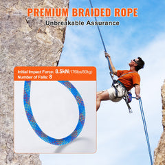 10.2mm Dynamic Climbing Rope, 70M(230ft) Outdoor Rock Climbing Rope 25KN Breaking Tension, Stretchable Fiber Rope with Steel Snap Hooks for Escape, Rappelling, Fire Rescue, Blue