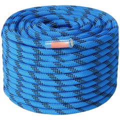 12.7mm Static Climbing Rope, 45.7M(150ft) Outdoor Rock Climbing Rope 30KN Breaking Tension, Fiber Rope with Steel Snap Hooks for Escape, Rappelling, Fire Rescue, Blue