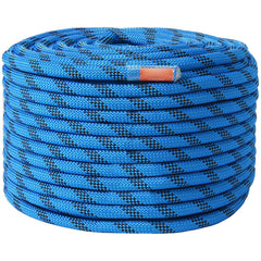 12.7mm Static Climbing Rope, 45.7M(150ft) Outdoor Rock Climbing Rope 30KN Breaking Tension, Fiber Rope with Steel Snap Hooks for Escape, Rappelling, Fire Rescue, Blue
