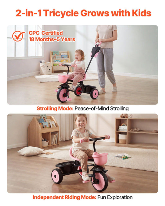Toddler Tricycle & Stroller for 18 Months to 5 Year Old, Kids Trike with Parent Push Handle, Adjustable Seat & Storage for Outdoor Play, Tricycle for Toddlers, Birthday Toy for Boys and Girls