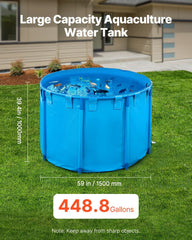 Canvas Fish Pond, 1700 L Capacity Above Ground Fish Pond, Foldable PVC Koi Tank, Round Goldfish Tank with Stable PVC Frame and Drain Valve, for Aquaculture, Koi Breeding, and Irrigation (Blue)