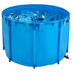 Canvas Fish Pond, 1700 L Capacity Above Ground Fish Pond, Foldable PVC Koi Tank, Round Goldfish Tank with Stable PVC Frame and Drain Valve, for Aquaculture, Koi Breeding, and Irrigation (Blue)