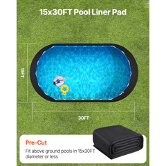 Oval Pool Liner Pad, 15 x 30 ft Pool Liner Pad for Above Ground Swimming Pools, Extra-Thick Pool Mat, Prevents Punctures, Recycled Geotextile Material Underlayment Pad, Extend Liner Life