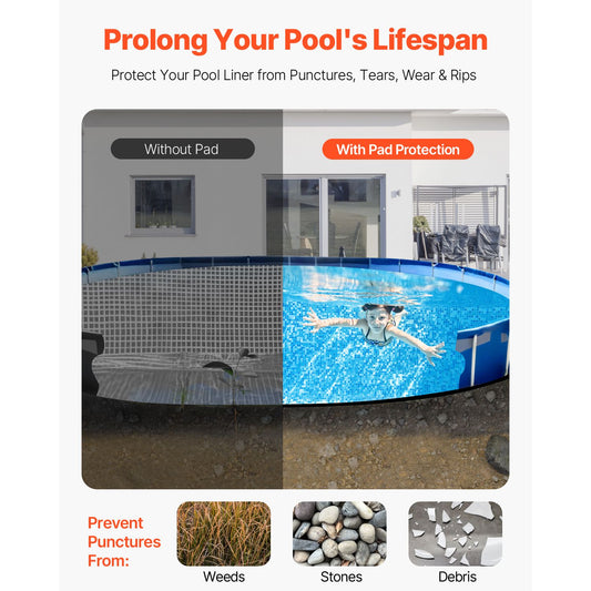 Oval Pool Liner Pad, 12 x 24 ft Pool Liner Pad for Above Ground Swimming Pools, Extra-Thick Pool Mat, Prevents Punctures, Recycled Geotextile Material Underlayment Pad, Extend Liner Life
