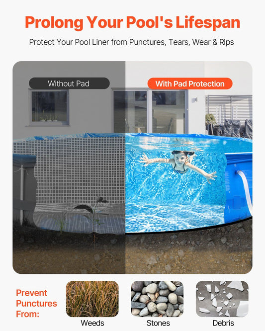 27ft Round Pool Liner Pad, Pool Liner Pad for Above Ground Swimming Pools, Extra-Thick Pool Mat, Prevents Punctures, Recycled Geotextile Material Underlayment Pad, Extend Liner Life