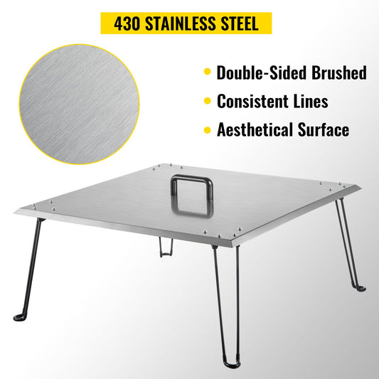 Fire Pit Heat Deflector Fire Pit Pan Cover Stainless Steel Foldable Legs