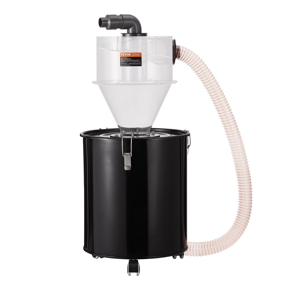 Cyclone Dust Separator with Metal Tank, 4" Retrofit Cyclone Separator for Dust Collectors, ABS Dust Deputy With 2" Hole O.D. Connector & Hose for Wet/Dry Shop Vacuums, Fits 50L Tank