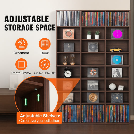 Media Storage Cabinet, 9-layer DVD Shelf Holds up to 756 CDs, Adjustable CD Shelves 27 Compartments, Protects & Organizes Music, Movie, Video Games or Memorabilia Collections, Espresso