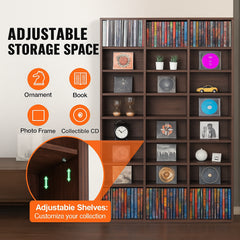Media Storage Cabinet, 9-layer DVD Shelf Holds up to 756 CDs, Adjustable CD Shelves 27 Compartments, Protects & Organizes Music, Movie, Video Games or Memorabilia Collections, Espresso