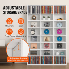 Media Storage Cabinet, 9-layer DVD Shelf Holds up to 756 CDs, Adjustable CD Shelves 27 Compartments, Protects & Organizes Music, Movie, Video Games or Memorabilia Collections,White