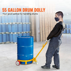 250L Drum Dolly, 544 kg Load Capacity, Barrel Dolly Cart Drum Caddy Round Dolly Steel Low Profile, Heavy Duty Steel Frame with Adjustable Handle 3 Wheels, for Workshop Factory Warehouse