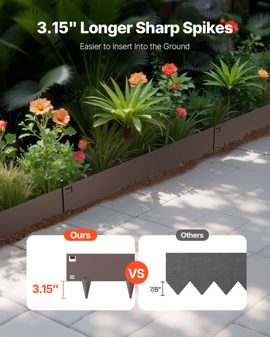 Steel Landscape Edging, 5 Packs 990 x 181 mm Rust-Resistant Metal Landscape Edging, Bendable Garden Edging Border, Heavy Duty Lawn Edging, Easy-to-Install, Flower Bed Yard Pathway Divider Brown