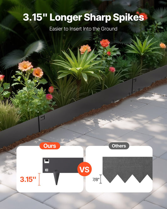Steel Landscape Edging, 5 Packs 990 x 207 mm Rust-Resistant Metal Landscape Edging, Bendable Garden Edging Border, Heavy Duty Lawn Edging, Easy-to-Install, Flower Bed Yard Pathway Divider Black