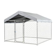 Outdoor Dog Kennel, 2 x 2 x 1.6 m Large Dog Kennel with Secure Lock, Outside Dogs Enclosures with UV-Resistant & Waterproof Roof Cover, Heavy Duty Pet Crate Cage Run for Large Dogs