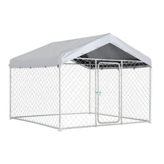 Outdoor Dog Kennel, 2 x 2 x 1.6 m Large Dog Kennel with Secure Lock, Outside Dogs Enclosures with UV-Resistant & Waterproof Roof Cover, Heavy Duty Pet Crate Cage Run for Large Dogs