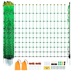 Electric Fence Netting, 0.88 x 49.98 m, PE Net Fencing with Posts & Double-Spiked Stakes, Utility Portable Mesh for Goats, Sheep, Lambs, Deer, Hogs, Dogs, Used in Backyards, Farms, and Ranches