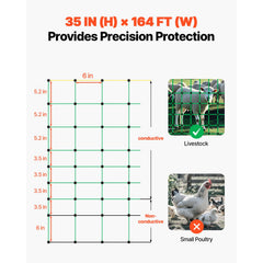 Electric Fence Netting, 0.88 x 49.98 m, PE Net Fencing with Posts & Double-Spiked Stakes, Utility Portable Mesh for Goats, Sheep, Lambs, Deer, Hogs, Dogs, Used in Backyards, Farms, and Ranches