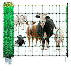 Electric Fence Netting, 0.88 x 49.98 m, PE Net Fencing with Posts & Double-Spiked Stakes, Utility Portable Mesh for Goats, Sheep, Lambs, Deer, Hogs, Dogs, Used in Backyards, Farms, and Ranches