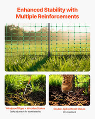 Electric Fence Netting, 0.88 x 49.98 m, PE Net Fencing with Posts & Double-Spiked Stakes, Utility Portable Mesh for Goats, Sheep, Lambs, Deer, Hogs, Dogs, Used in Backyards, Farms, and Ranches