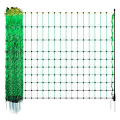Electric Fence Netting, 0.88 x 49.98 m, PE Net Fencing with Posts & Double-Spiked Stakes, Utility Portable Mesh for Goats, Sheep, Lambs, Deer, Hogs, Dogs, Used in Backyards, Farms, and Ranches