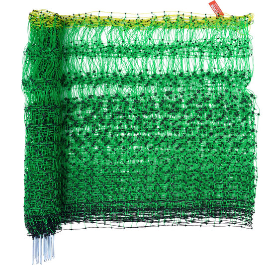 Electric Fence Netting, 1.06 x 49.98 m, PE Net Fencing with Posts & Double-Spiked Stakes, Utility Portable Mesh for Goats, Sheep, Lambs, Deer, Hogs, Dogs, Used in Backyards, Farms, and Ranches