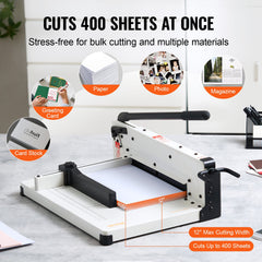 Heavy Duty Paper Cutter, 304.8 mm Industrial Commercial Guillotine Paper Cutter for A4 Paper, 400 Sheet Capacity, Solid Steel Construction, Stack Paper Trimmer for Office Home School Shop, White