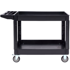 Utility Service Cart, 2 Shelf 550LBS Heavy Duty Plastic Rolling Utility Cart with 360° Swivel Wheels (2 with Brakes), Large Lipped Shelf, Ergonomic Storage Handle for Warehouse/Garage/Cleaning