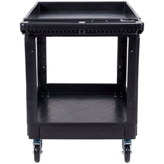 Utility Service Cart, 2 Shelf 550LBS Heavy Duty Plastic Rolling Utility Cart with 360° Swivel Wheels (2 with Brakes), Large Lipped Shelf, Ergonomic Storage Handle for Warehouse/Garage/Cleaning