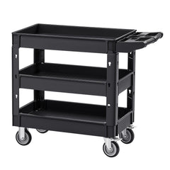 Utility Service Cart, 550 LBS Laod Capacity, 3 Shelf Heavy Duty Plastic Rolling Utility Cart with 360° Swivel Wheels (2 with Brakes), Ergonomic Storage Handle for Warehouse/Garage/Cleaning