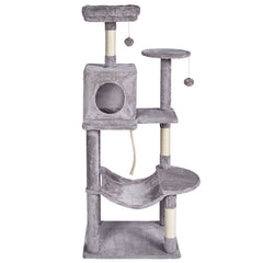 Cat Tree 143 cm Cat Tower with Cat Condo Sisal Scratching Post Light Grey