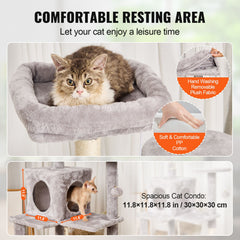 Cat Tree 143 cm Cat Tower with Cat Condo Sisal Scratching Post Light Grey