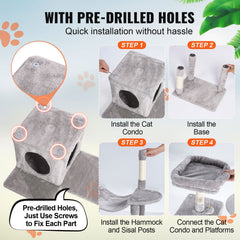 Cat Tree 143 cm Cat Tower with Cat Condo Sisal Scratching Post Light Grey